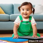코코멜론을 활용한 영어 학습법 - A joyful preschooler, approximately 3-4 years old, with bright, curious eyes, is sitting comfortably...