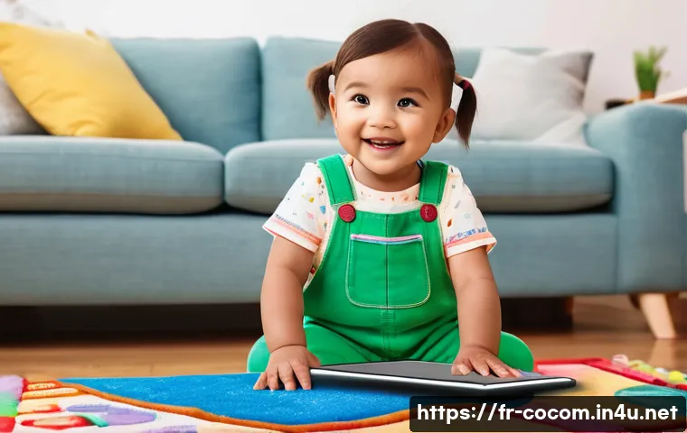 코코멜론을 활용한 영어 학습법 - A joyful preschooler, approximately 3-4 years old, with bright, curious eyes, is sitting comfortably...