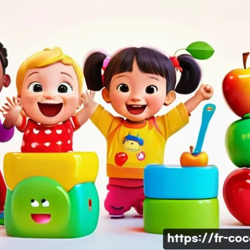 코코멜론과 빙고 BINGO  노래 비교 - **Vibrant Cocomelon-style Learning Scene:** A group of diverse, happy toddlers and young children, d...